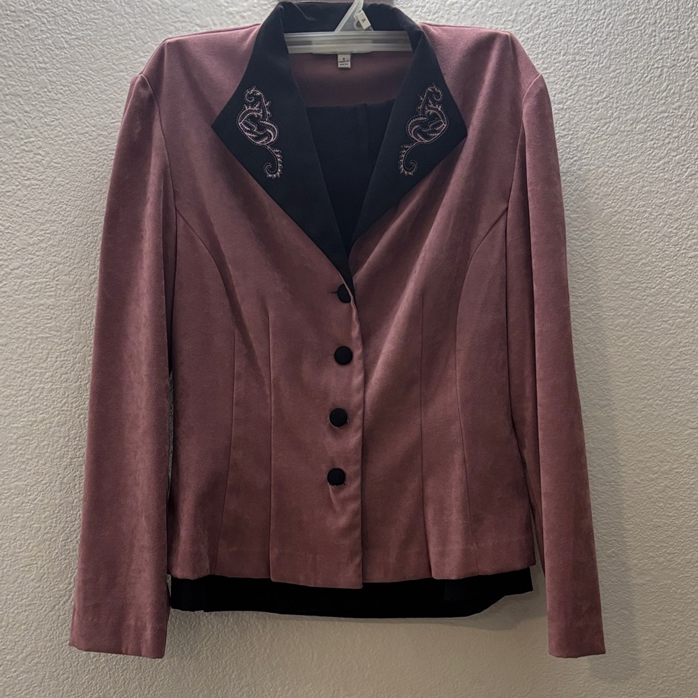VINTAGE! Dress Barn Mauve Blazer with Embroidered Collar and skirt set